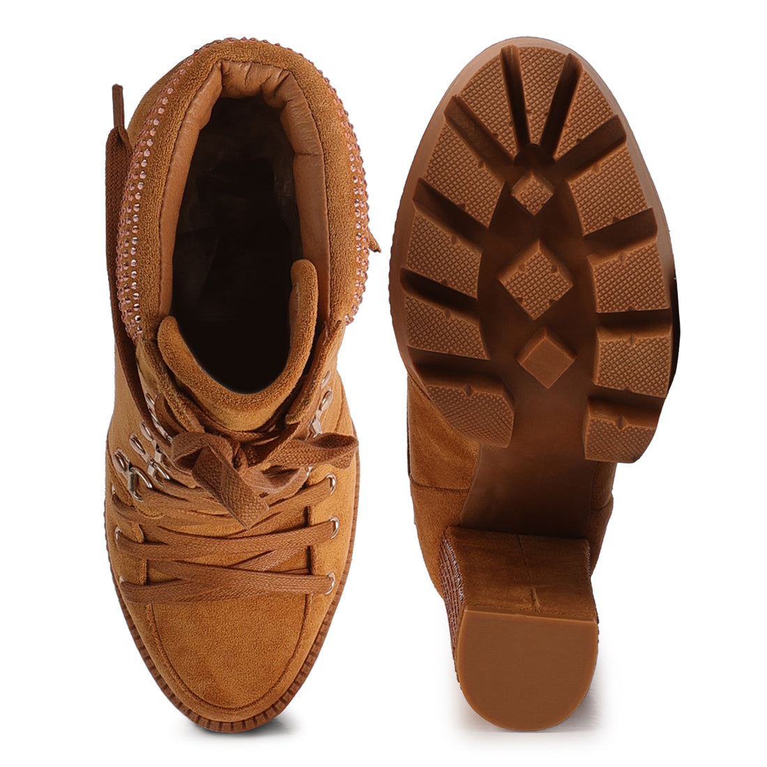 diamante set block heeled ankle boot#color_tan