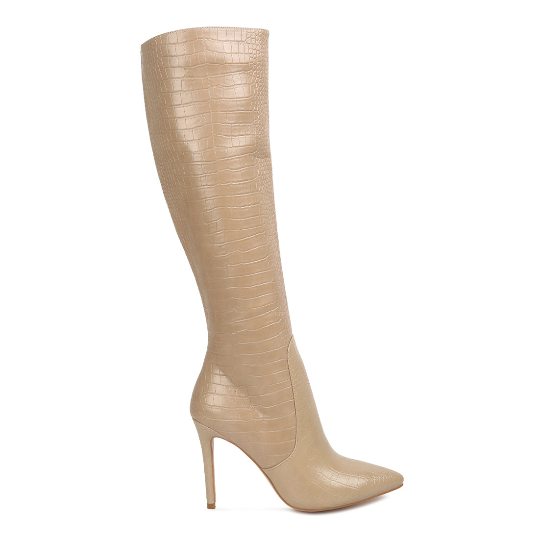 high heeled croc calf boots#color_beige