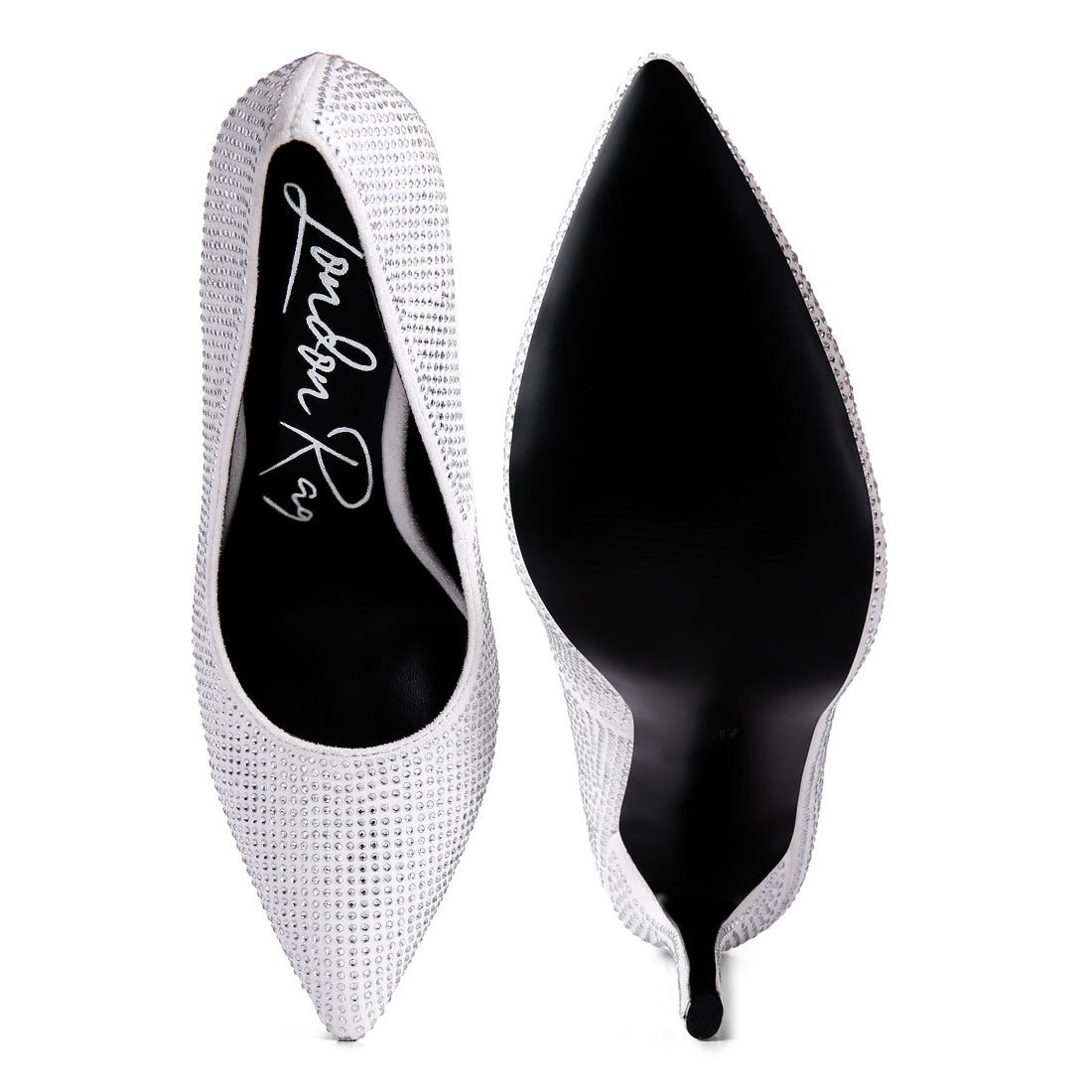 diamante high heeled pumps#color_white