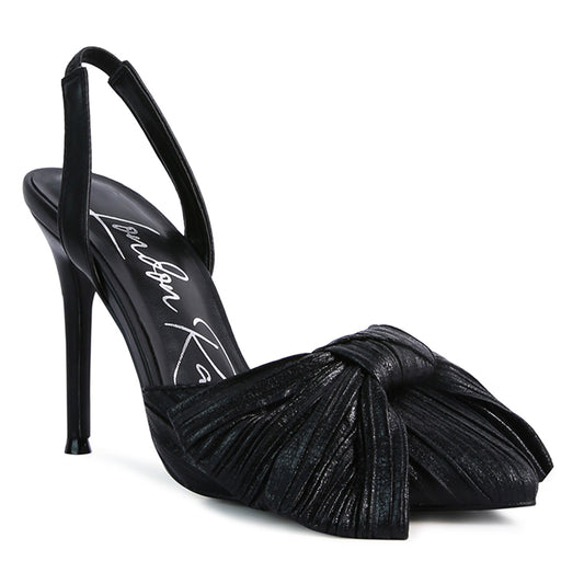 Black High Heeled Bow Slingback Sandals