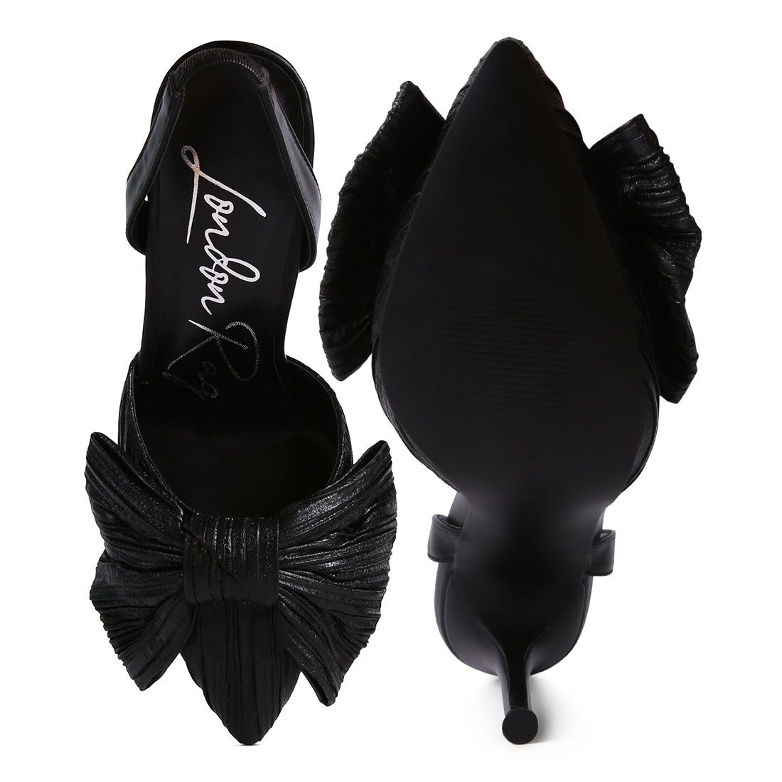 Black High Heeled Bow Slingback Sandals