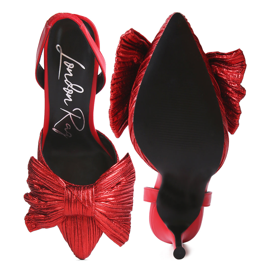 Red High Heeled Bow Slingback Sandals