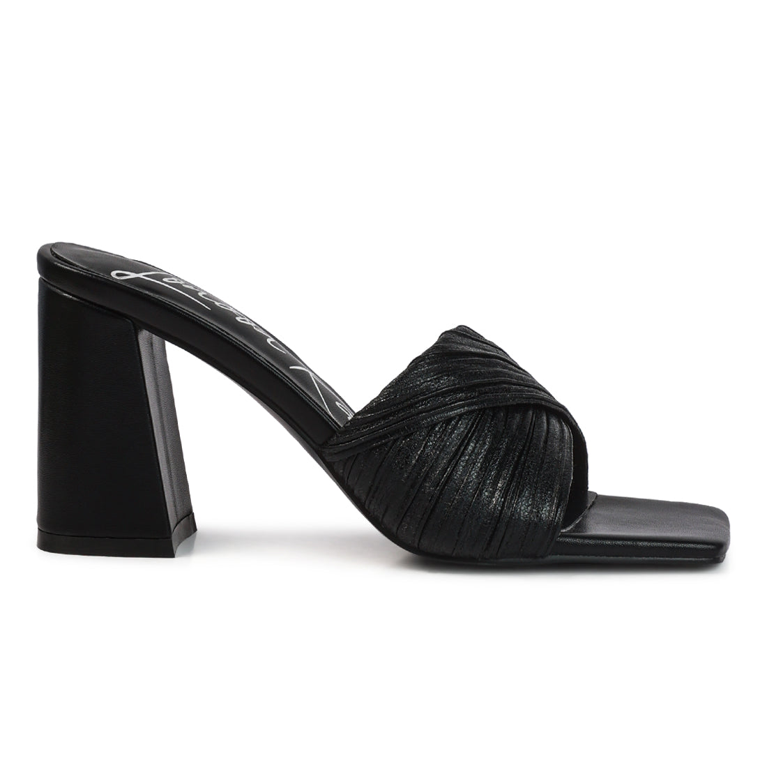 Black Crinkled High Heeled Block Sandals