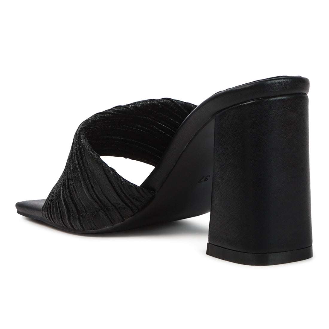 Black Crinkled High Heeled Block Sandals