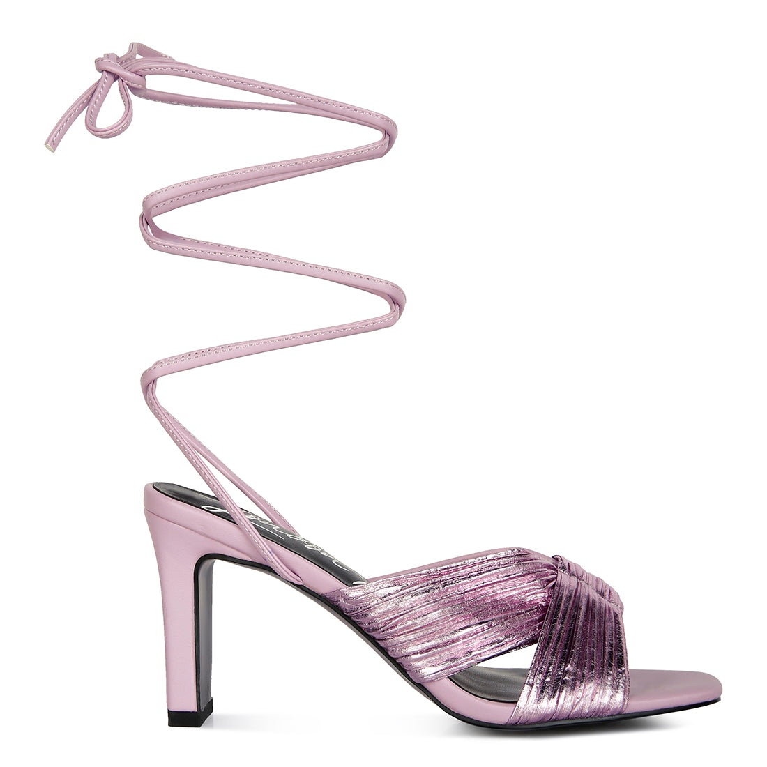 Purple Metallic Tie Up Block Heel Sandals