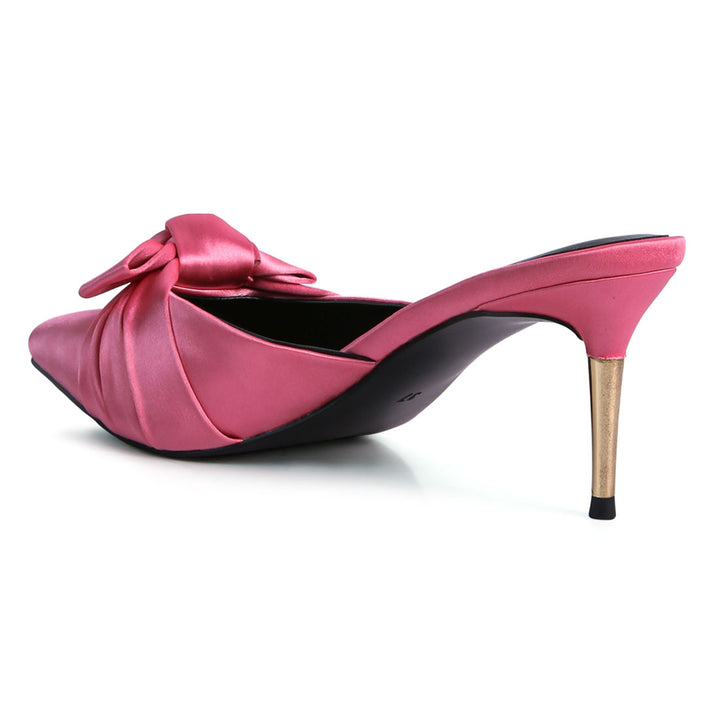 Pink Satin High Heeled Mule Sandals