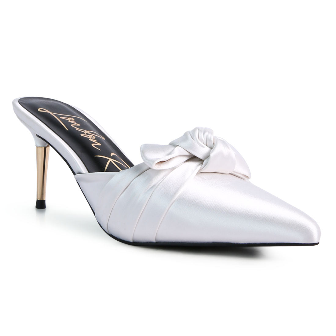 White Satin High Heeled Mule Sandals