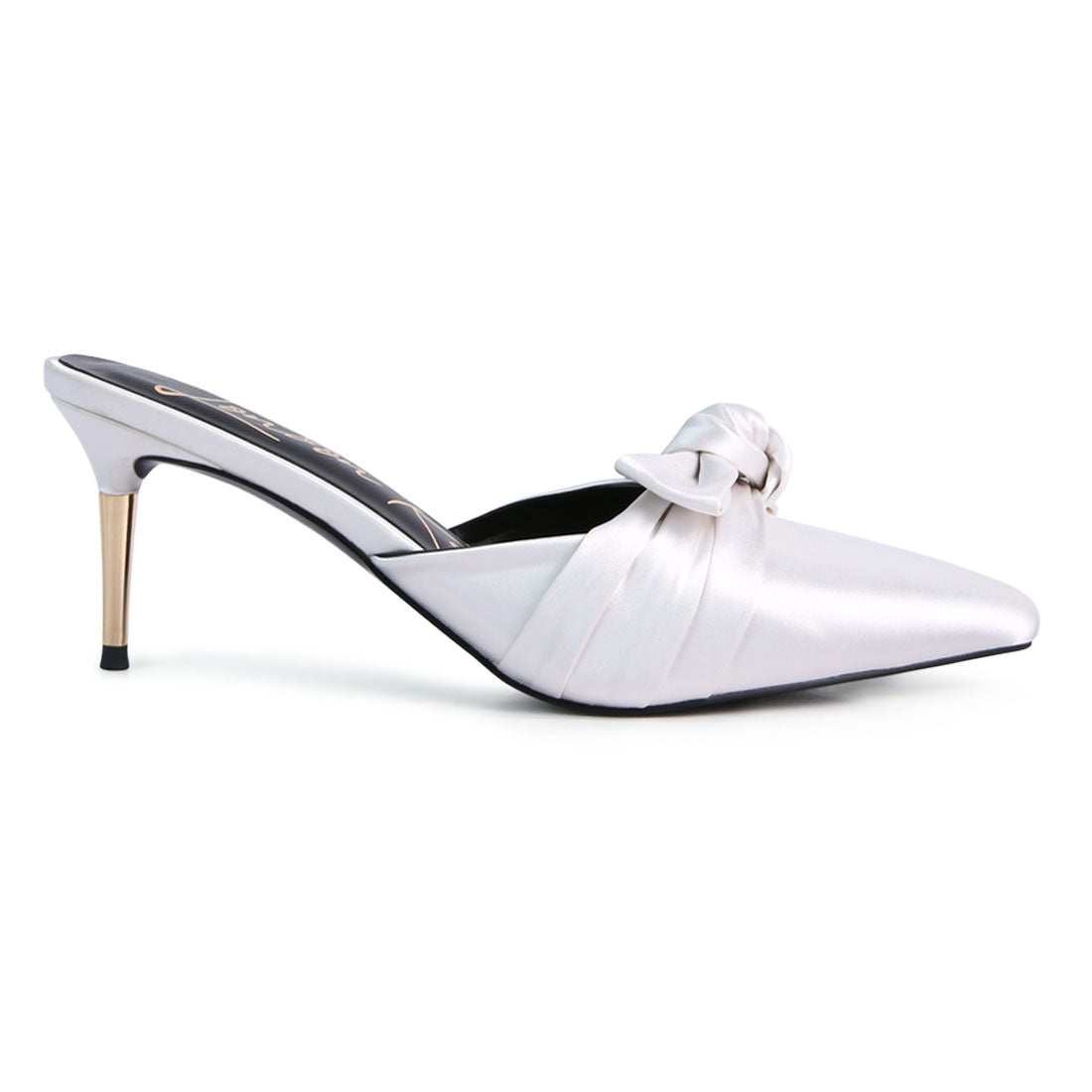 White Satin High Heeled Mule Sandals