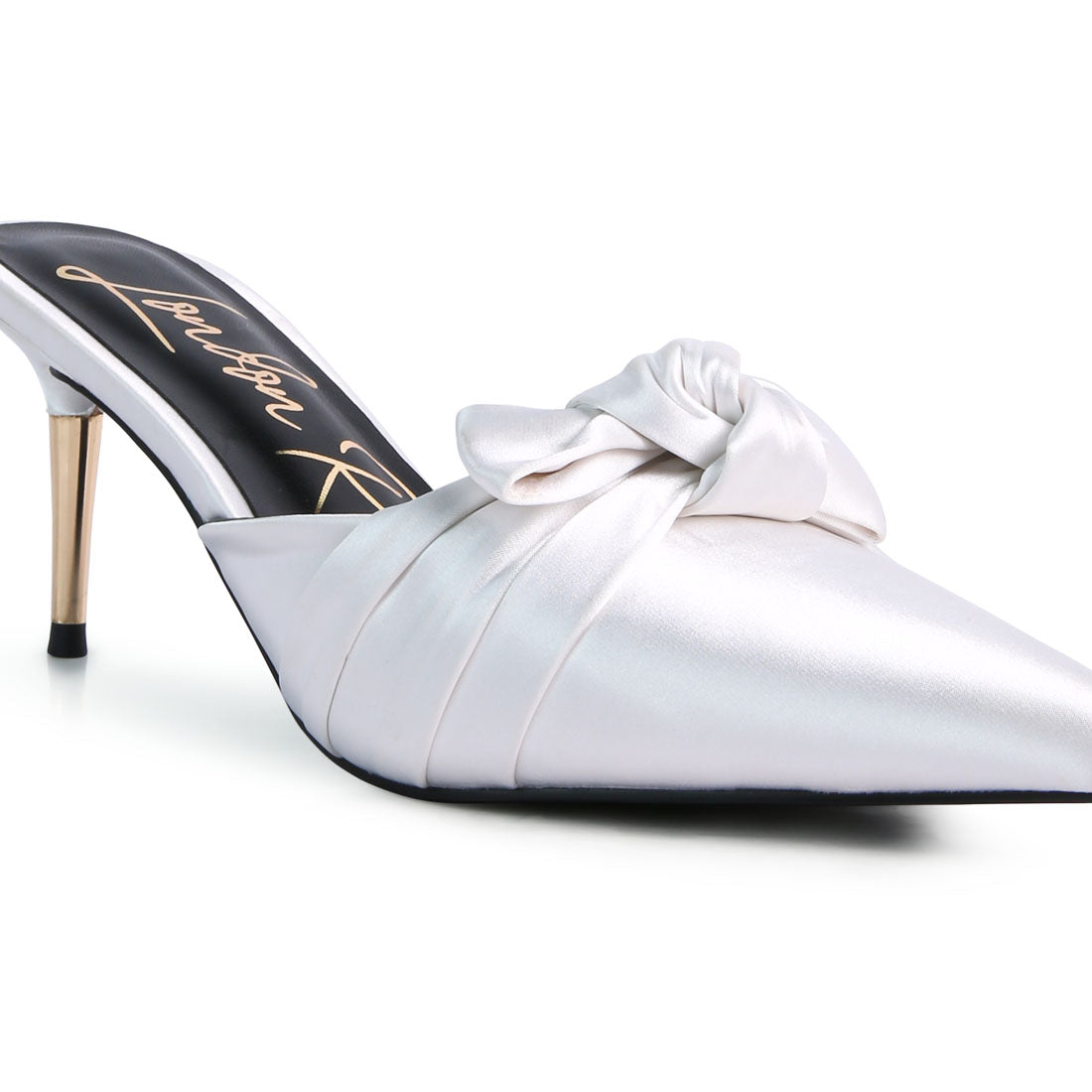 White Satin High Heeled Mule Sandals