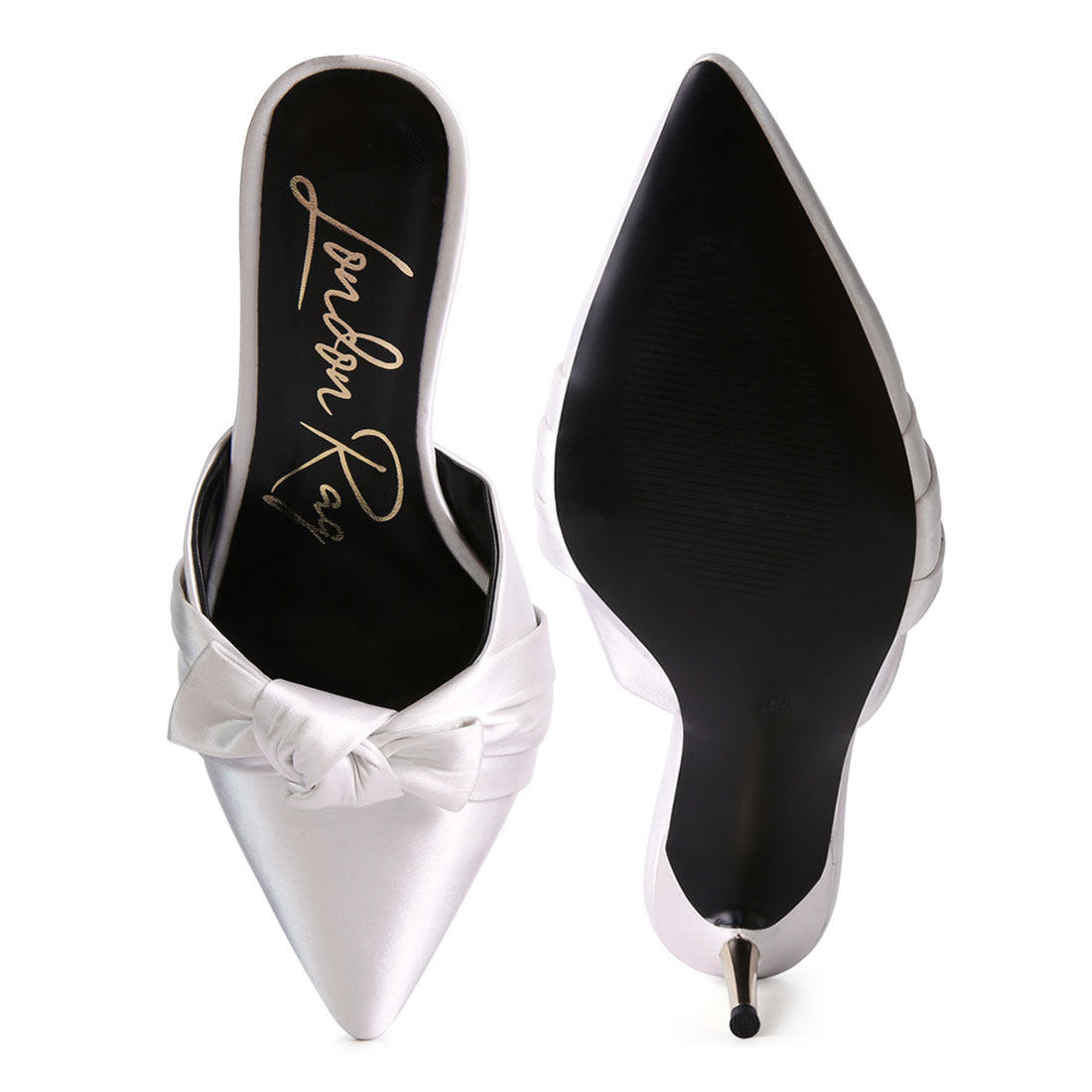 White Satin High Heeled Mule Sandals