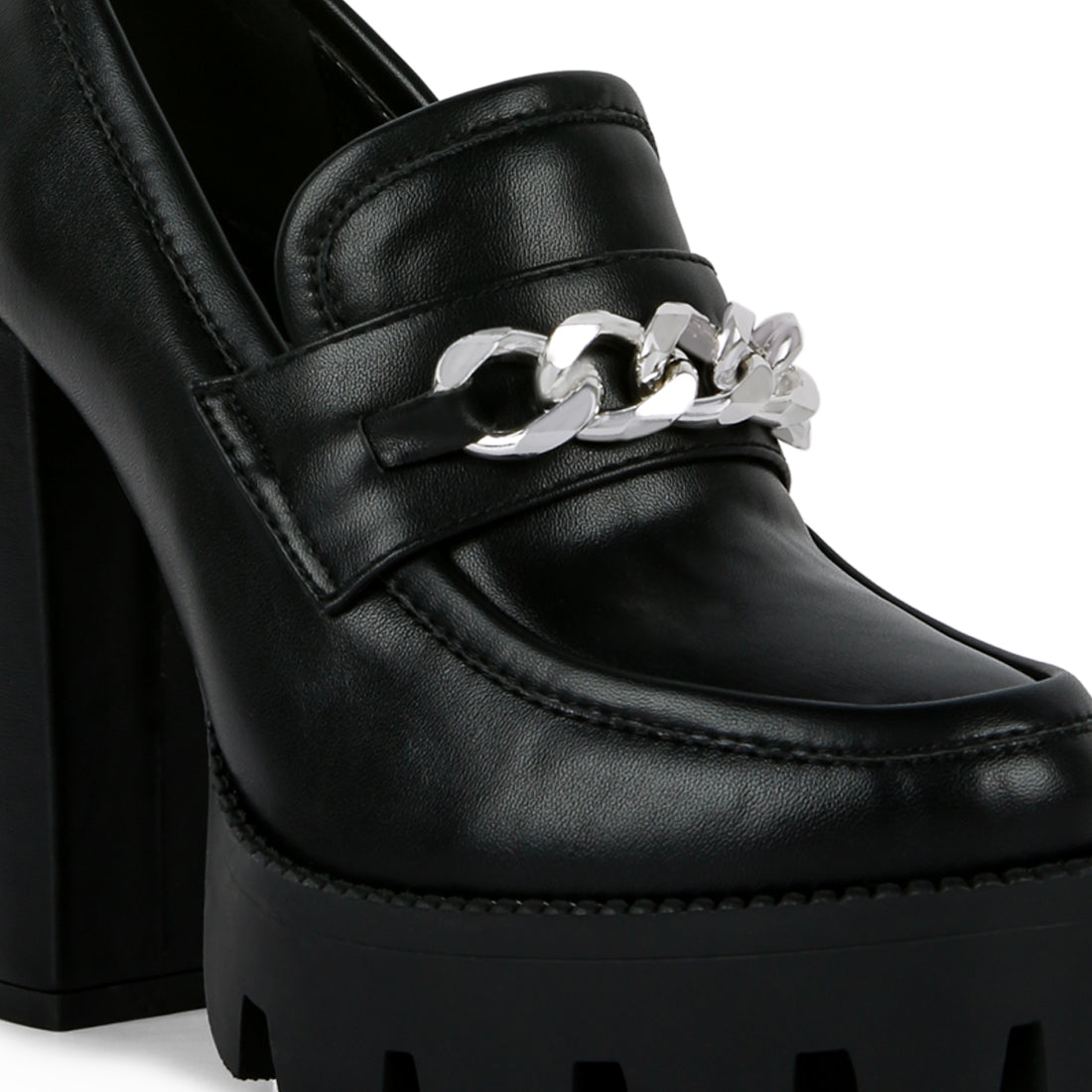 y2k chunky high block heeled loafers#color_black