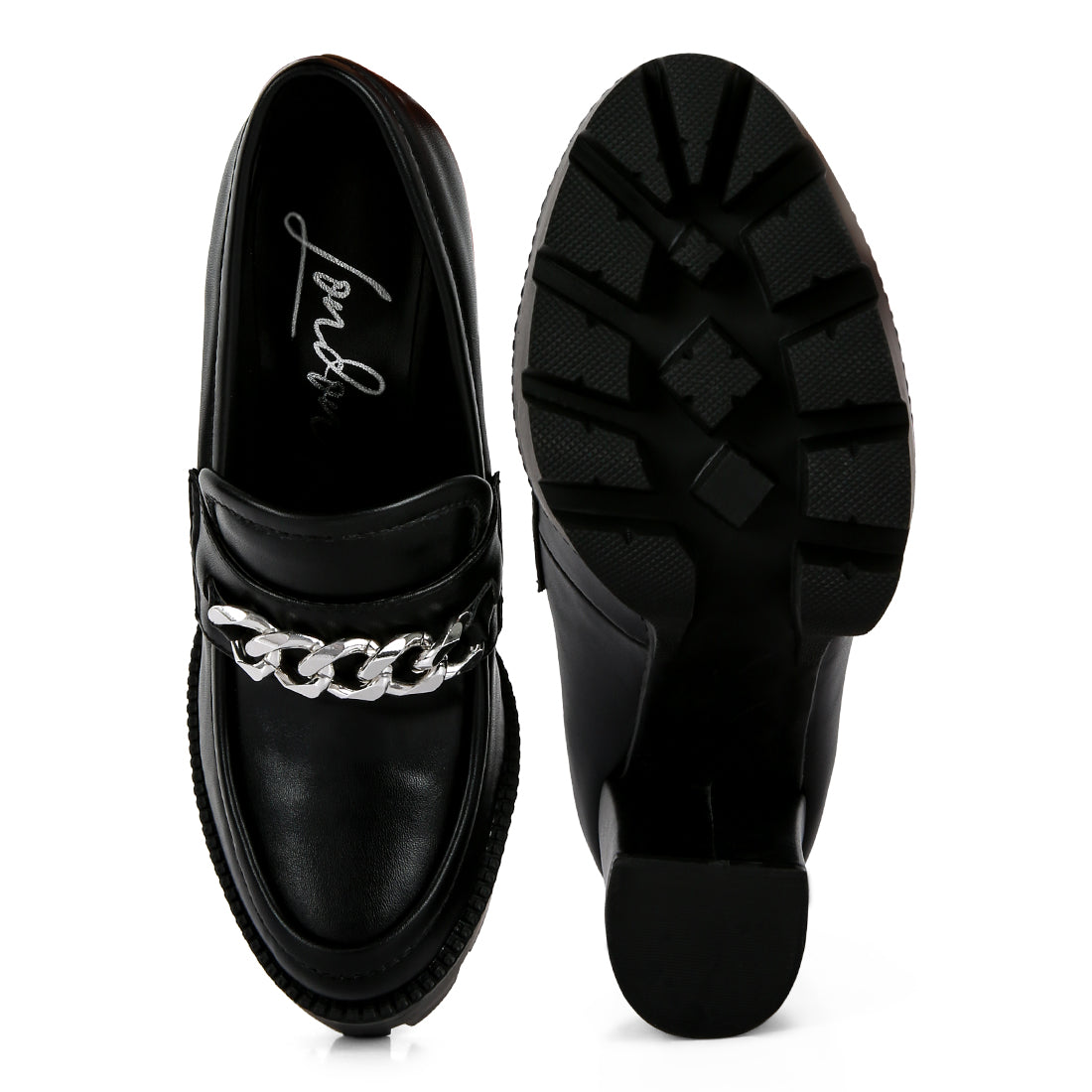 y2k chunky high block heeled loafers#color_black