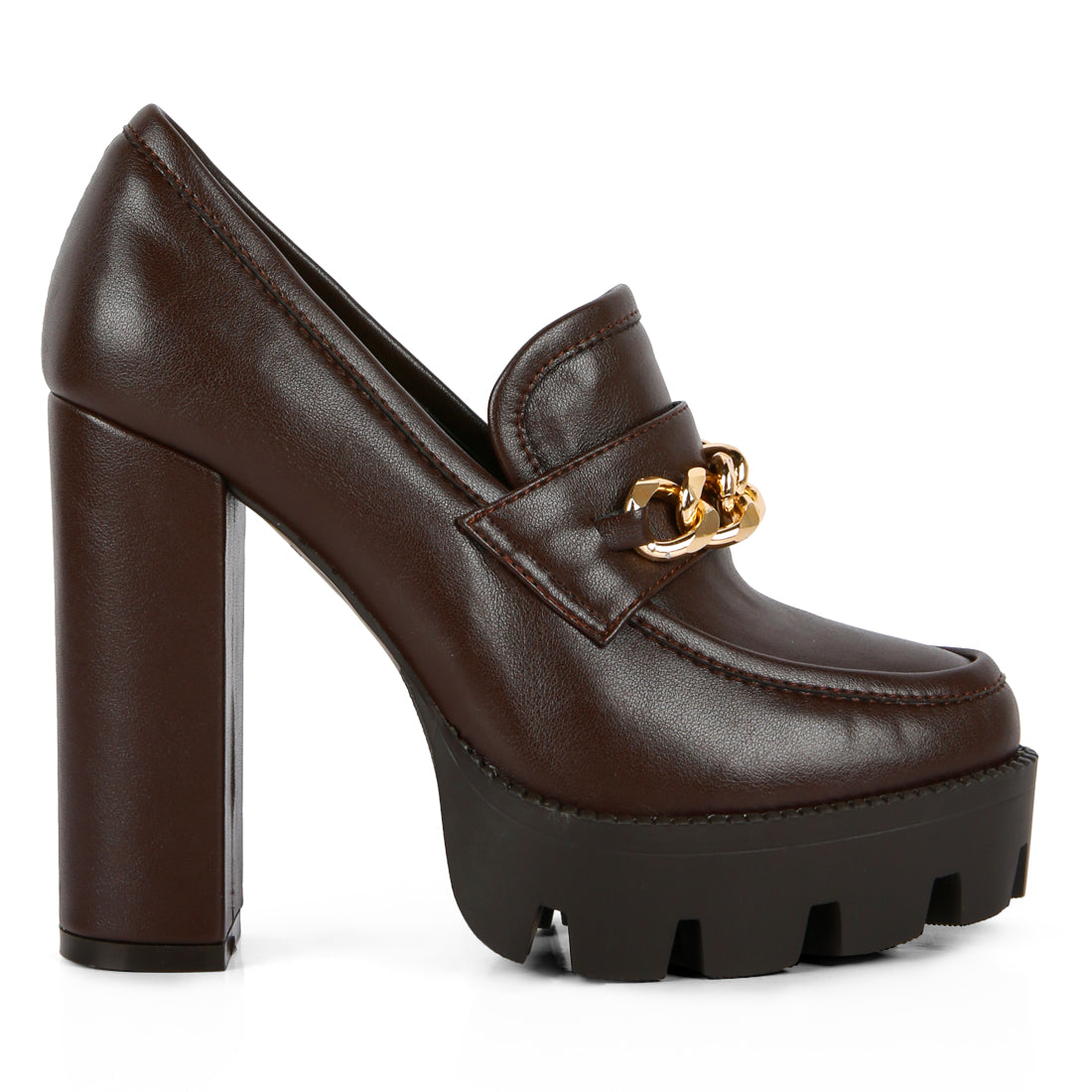 y2k chunky high block heeled loafers#color_brown