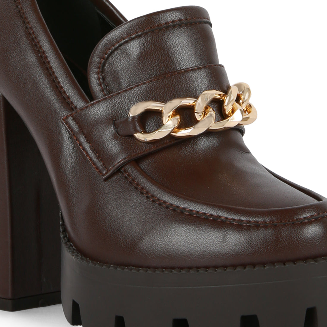 y2k chunky high block heeled loafers#color_brown
