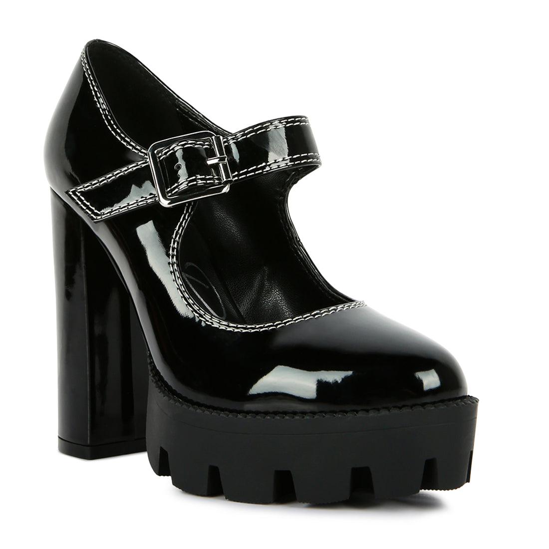 millenial bug patent high heeled mary jane shoes#color_black