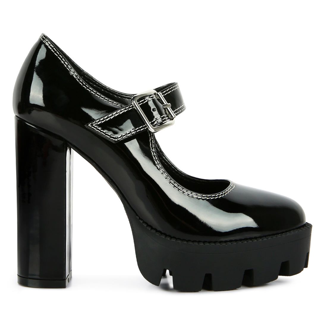millenial bug patent high heeled mary jane shoes#color_black