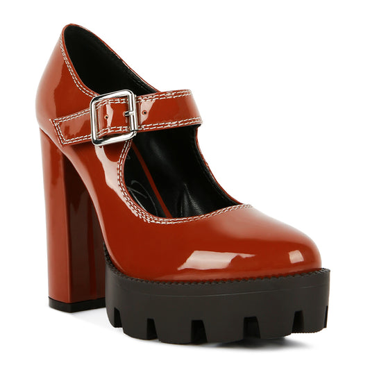 millenial bug patent high heeled mary jane shoes#color_tan