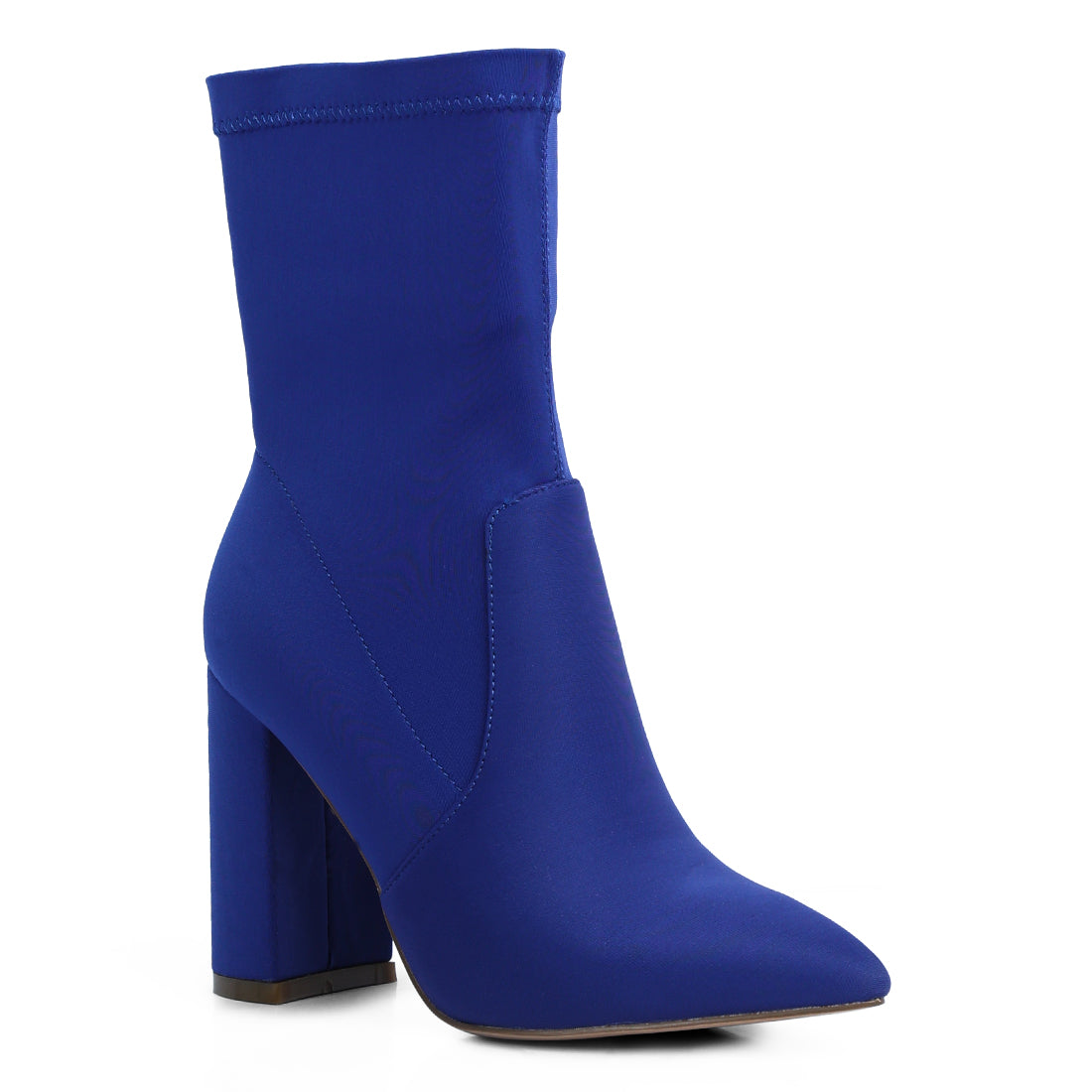 ankle lycra block heeled boots#color_blue
