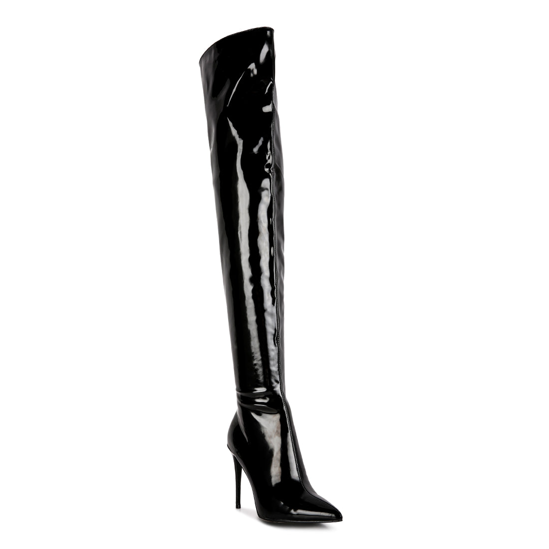 eclectic patent pu long stiletto boots#color_black