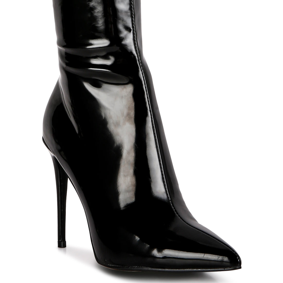 eclectic patent pu long stiletto boots#color_black