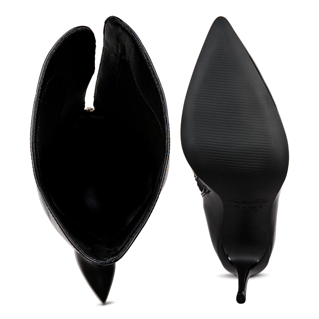 eclectic patent pu long stiletto boots#color_black