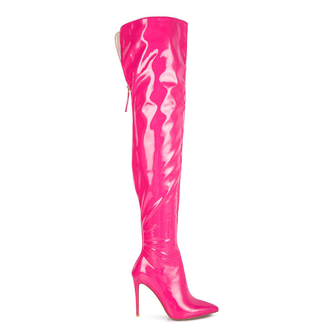 eclectic patent pu long stiletto boots#color_pink