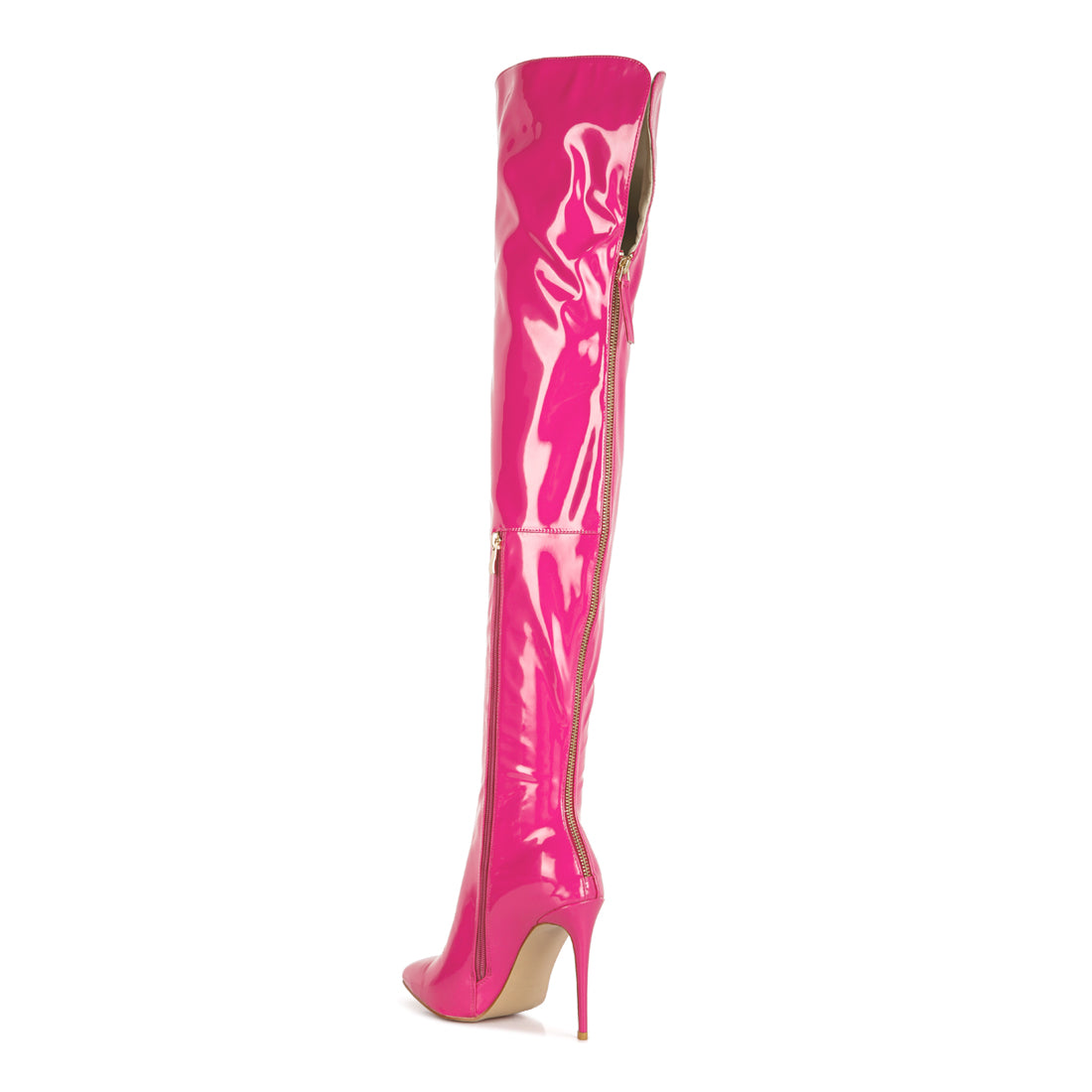 eclectic patent pu long stiletto boots#color_pink