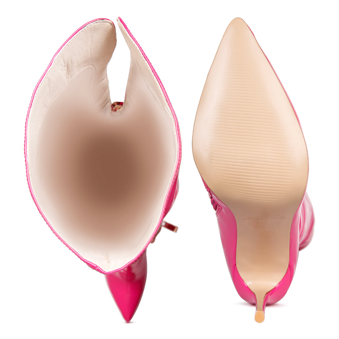 eclectic patent pu long stiletto boots#color_pink