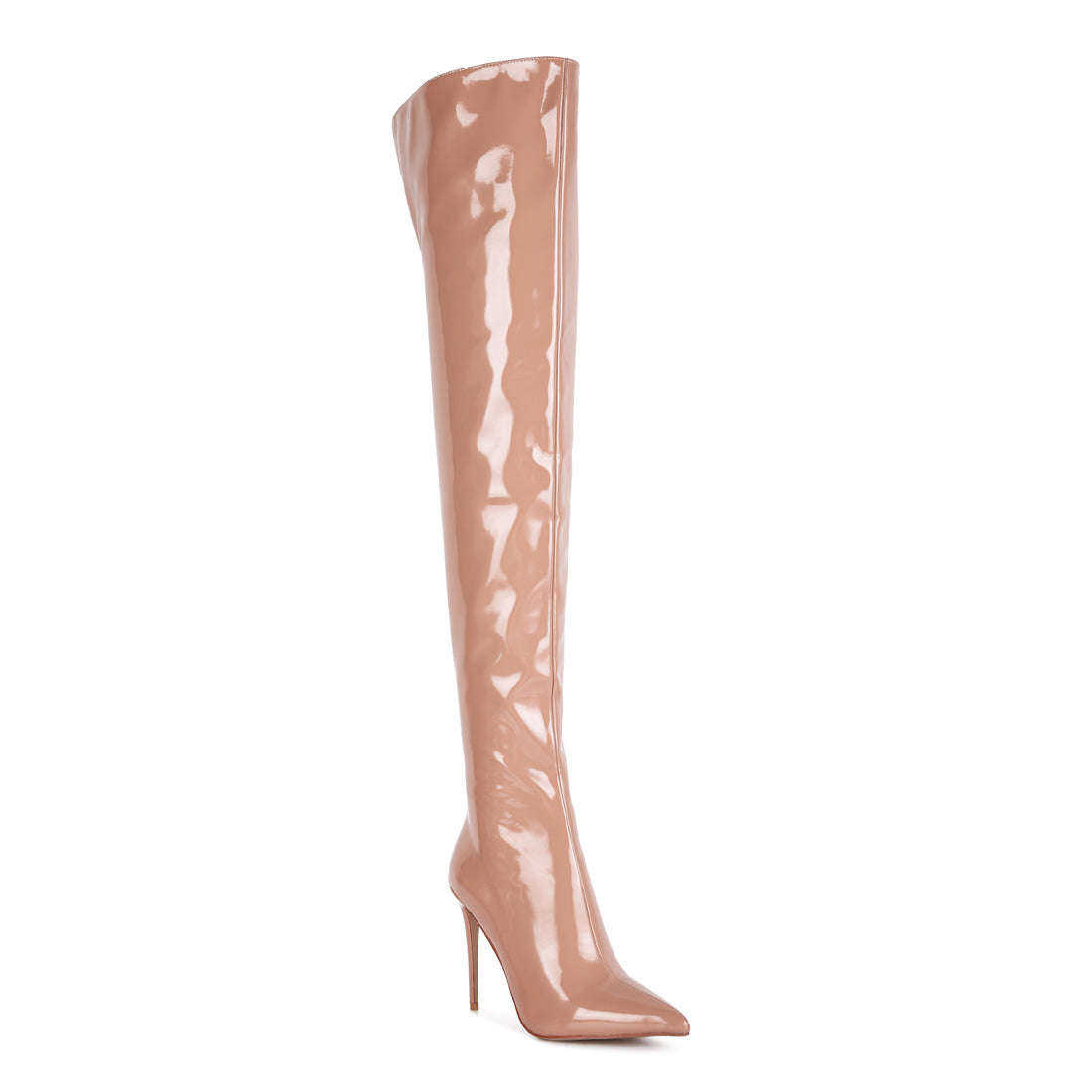 eclectic patent pu long stiletto boots#color_nude