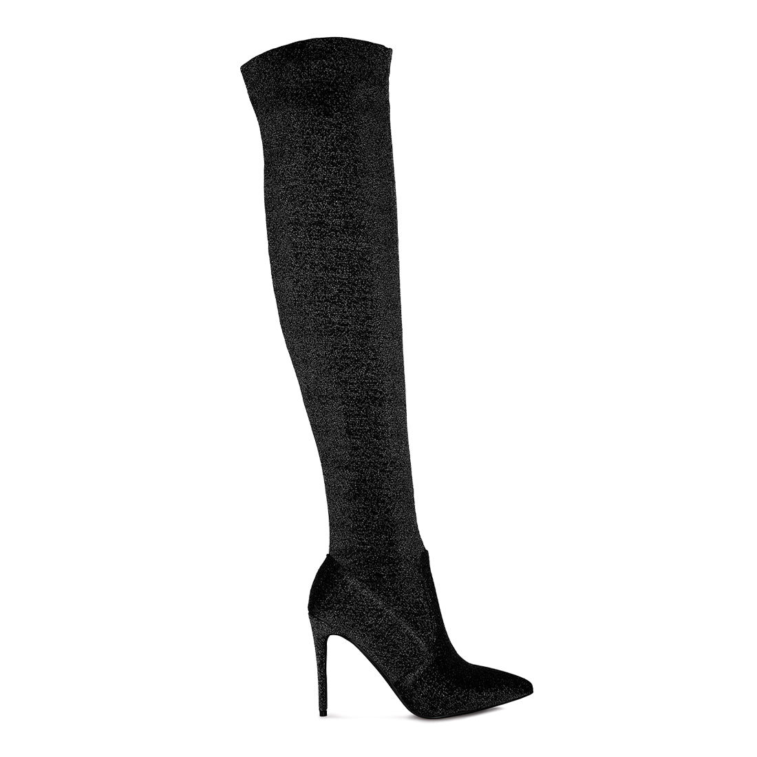 tigerlily high heel knitted long boots#color_black