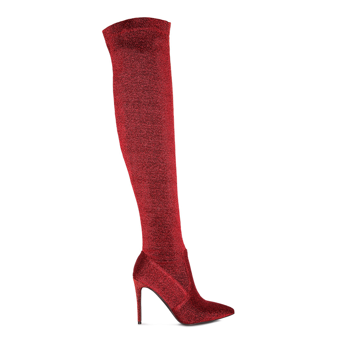 tigerlily high heel knitted long boots#color_red
