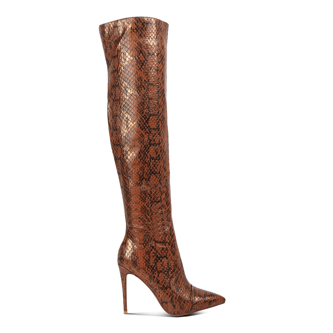 catalina snake print stiletto knee boots#color_brown