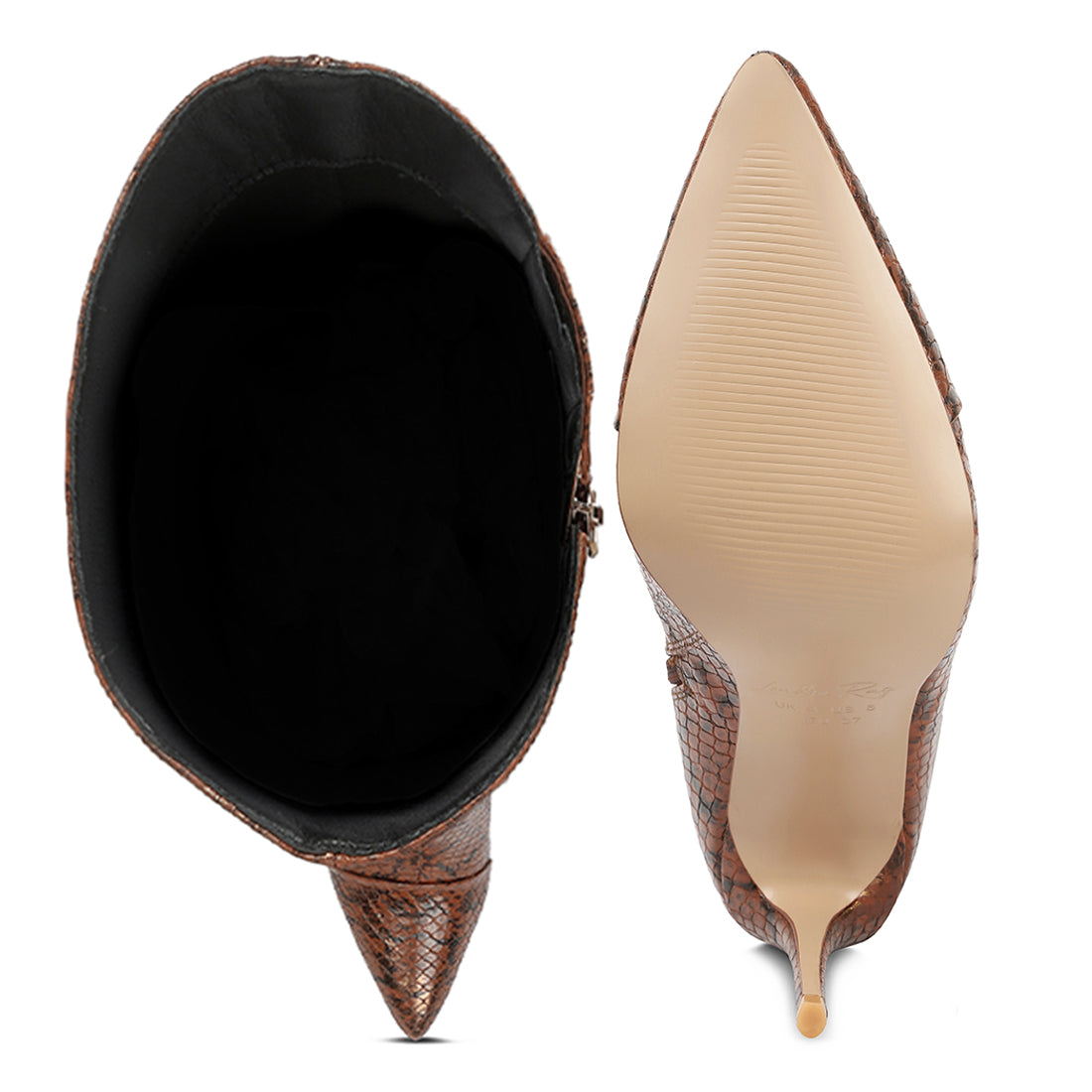 catalina snake print stiletto knee boots#color_brown