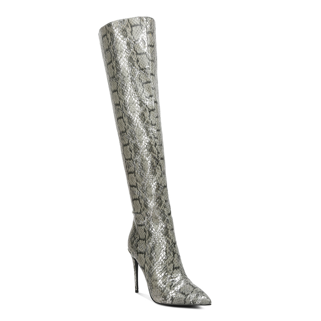 catalina snake print stiletto knee boots#color_grey