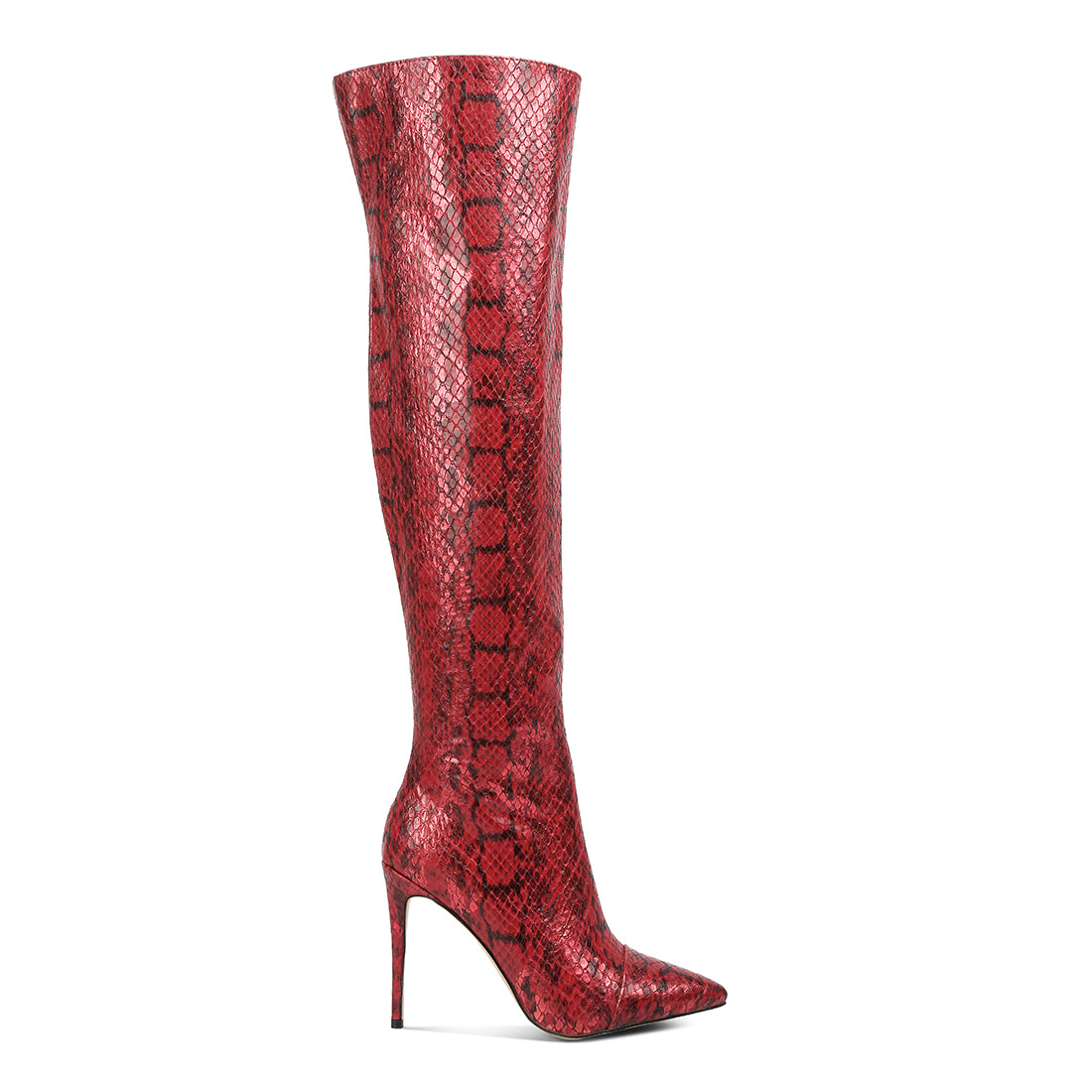 catalina snake print stiletto knee boots#color_red