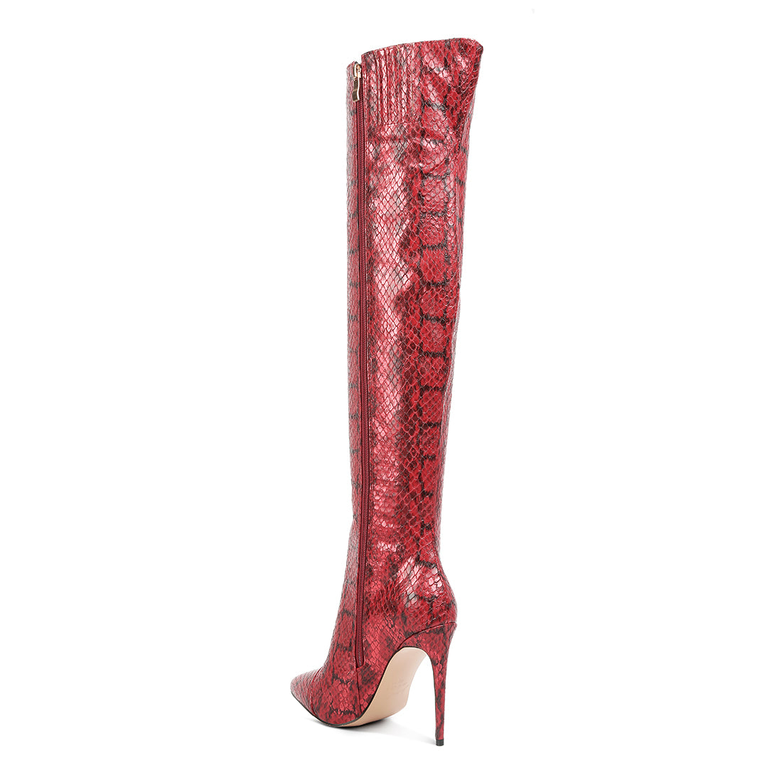 catalina snake print stiletto knee boots#color_red