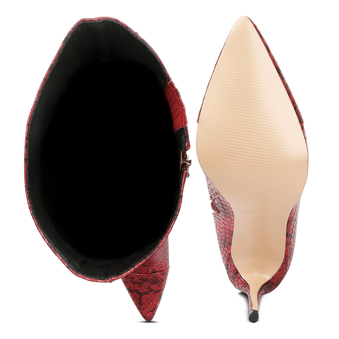 catalina snake print stiletto knee boots#color_red