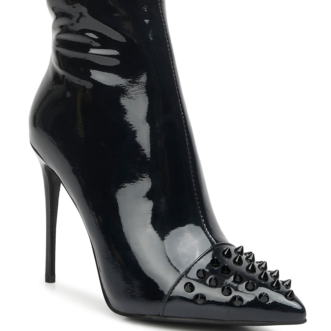 forbidden gold stud stiletto calf boots#color_black