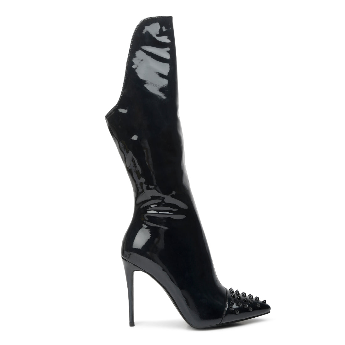 forbidden gold stud stiletto calf boots#color_black