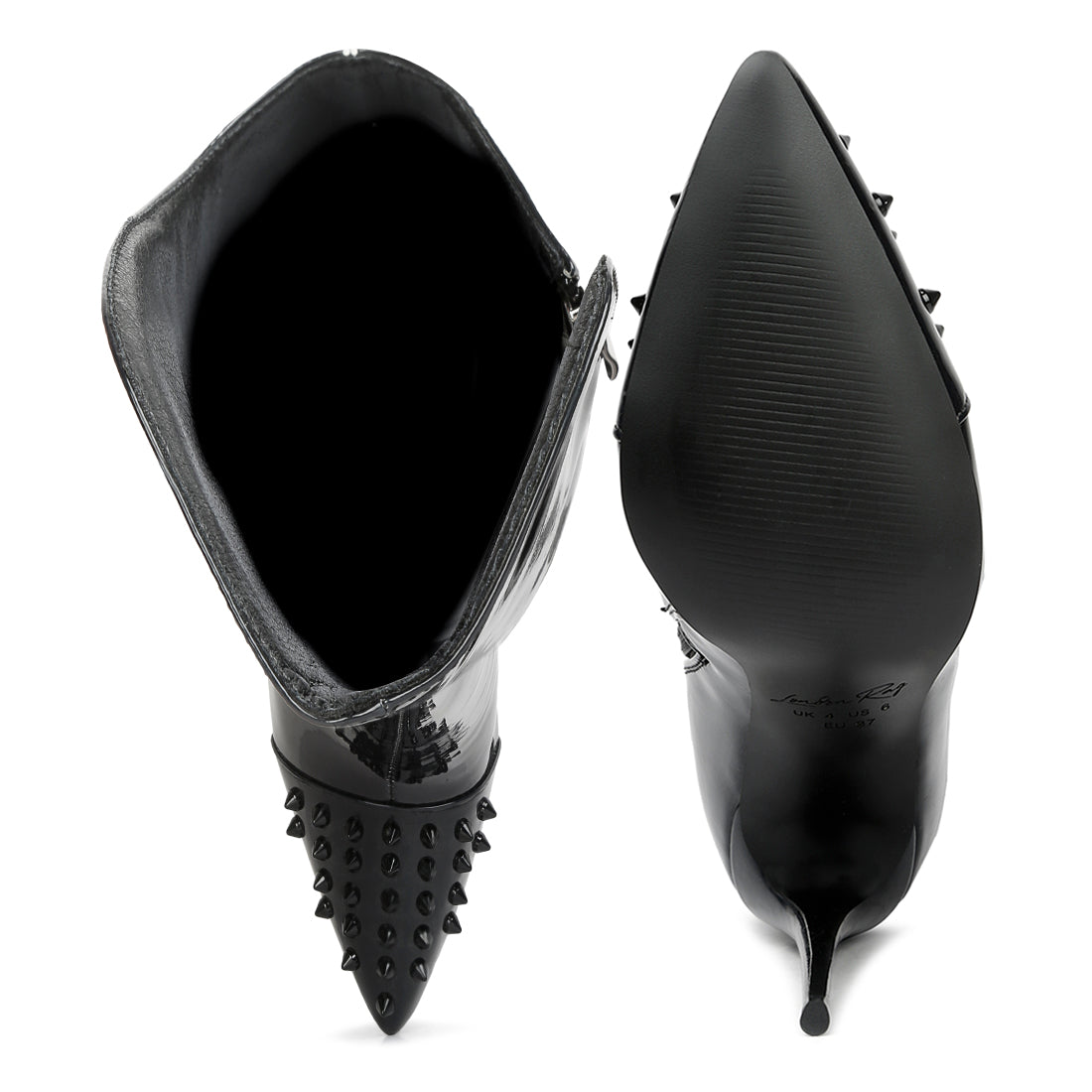 forbidden gold stud stiletto calf boots#color_black