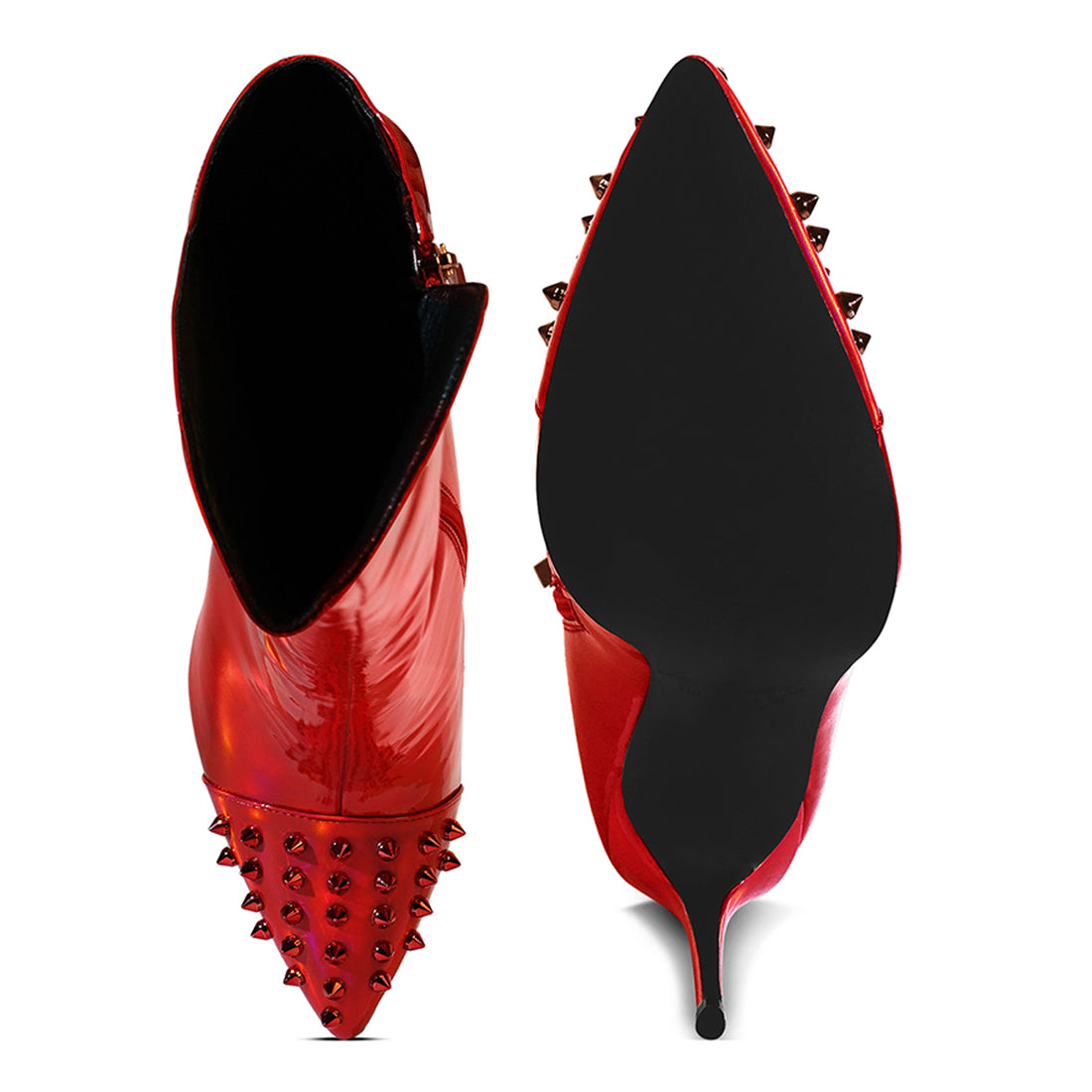 forbidden gold stud stiletto calf boots#color_red