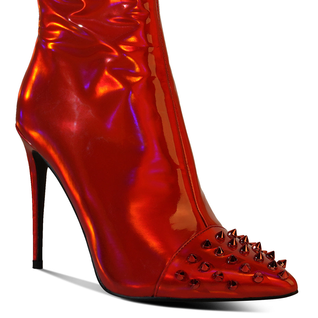 forbidden gold stud stiletto calf boots#color_red