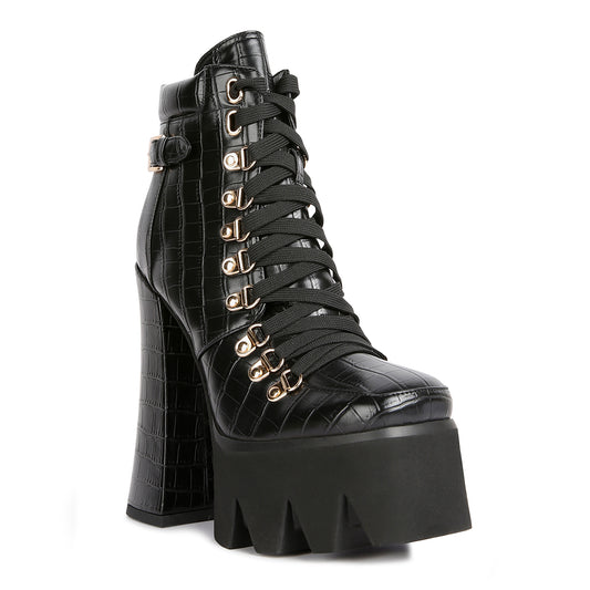 black high heeled platform ankle boots#color_black