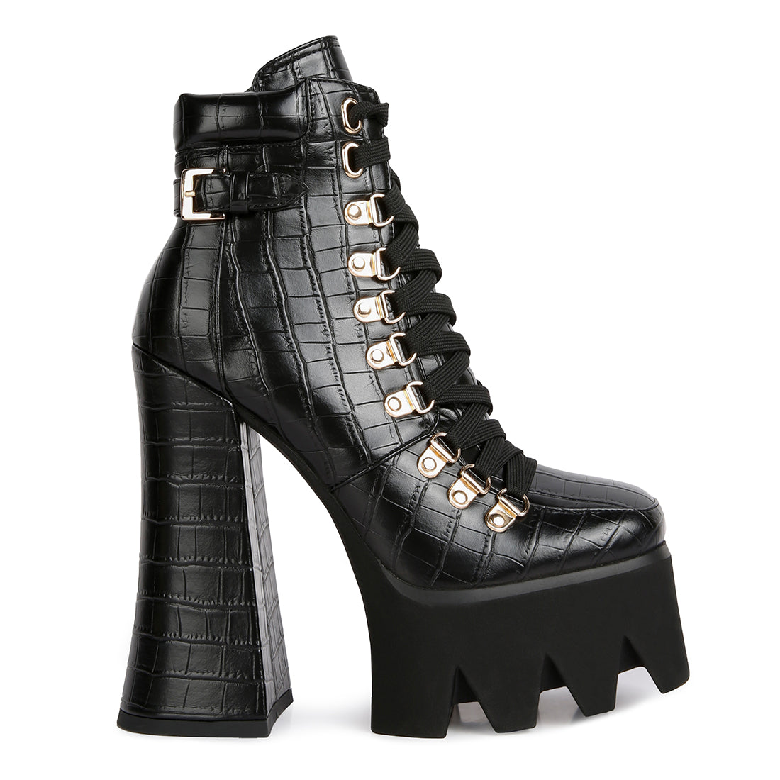 black high heeled platform ankle boots#color_black