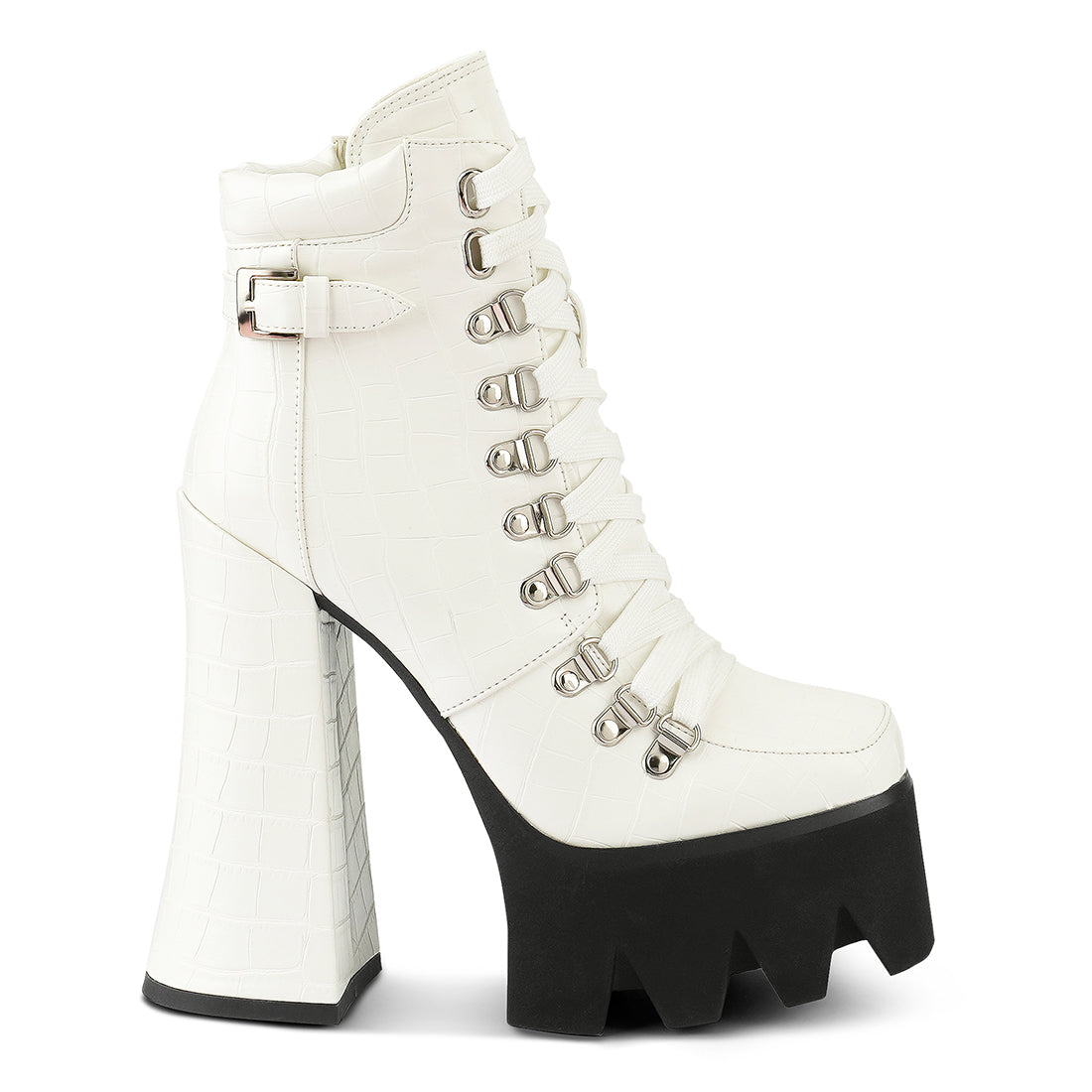 black high heeled platform ankle boots#color_white