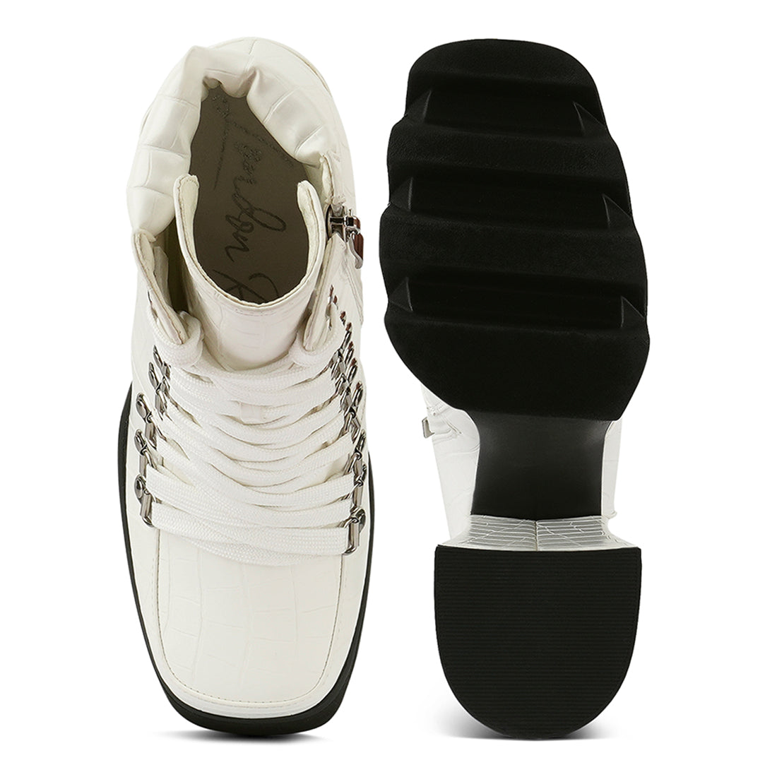 black high heeled platform ankle boots#color_white