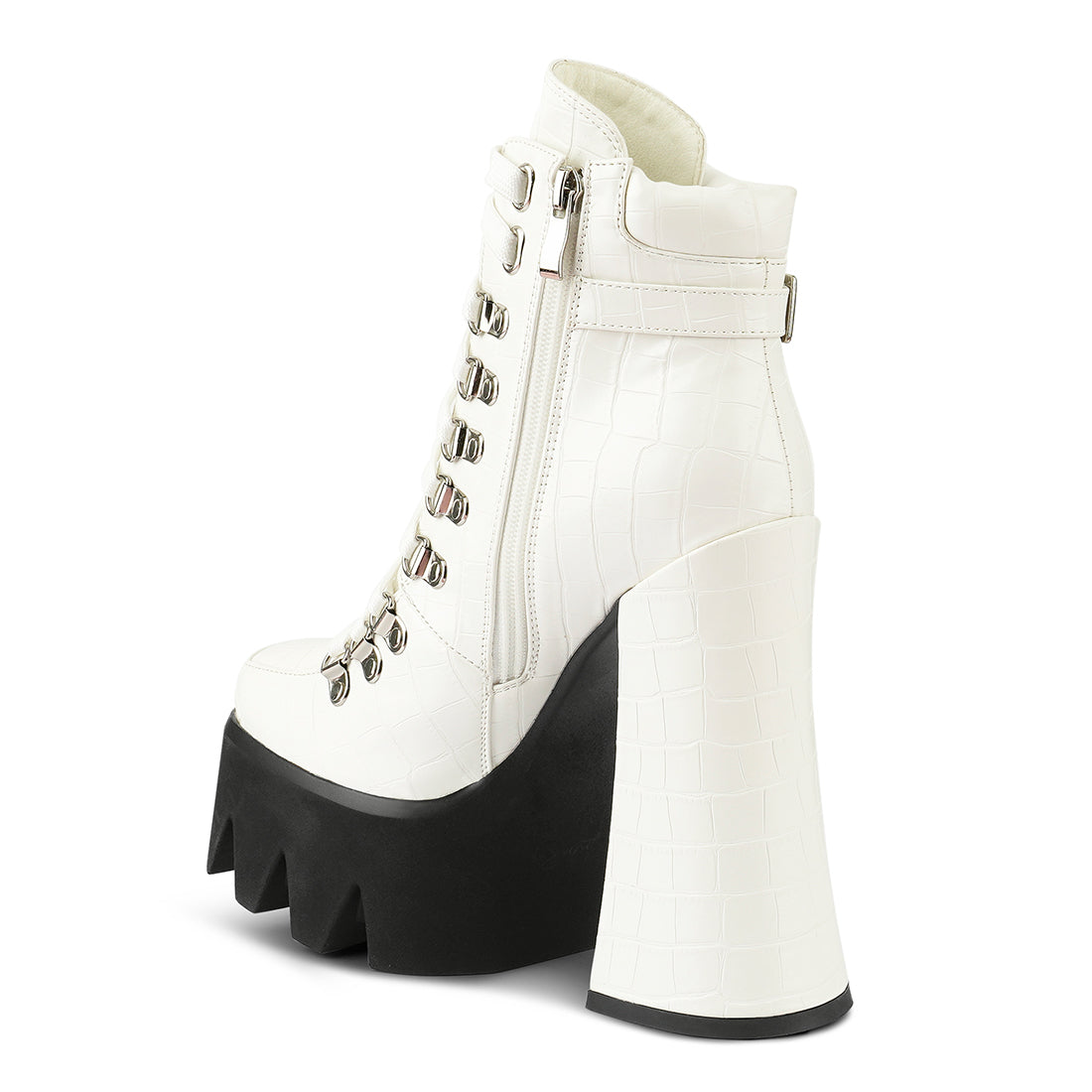 black high heeled platform ankle boots#color_white