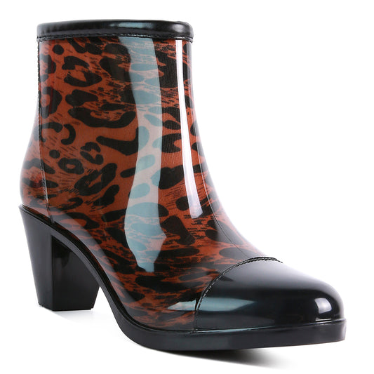 Brown Smart Block Heeled Rainboots