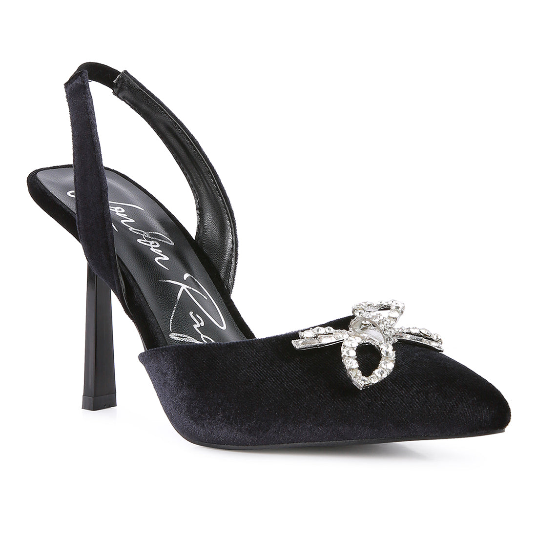 velvet diamante detail heeled slingback mules#color_black