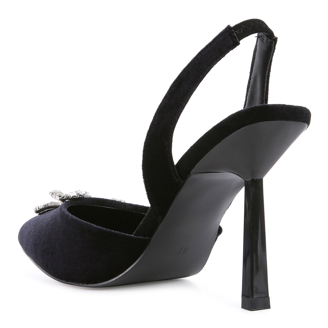 velvet diamante detail heeled slingback mules#color_black
